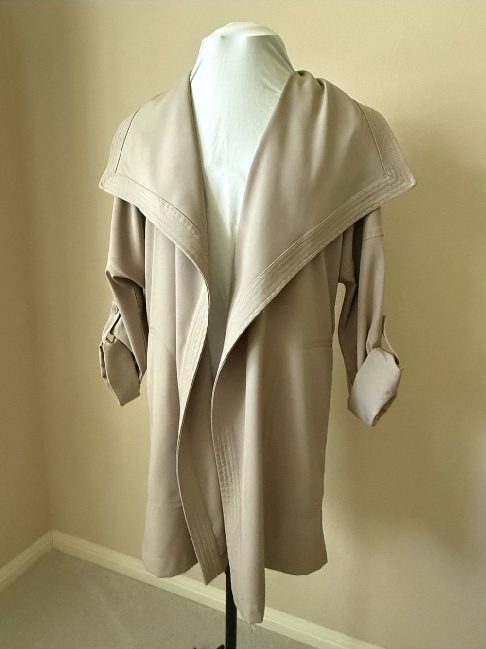 Max Studio Taupe Open-Front Draped Coatigan